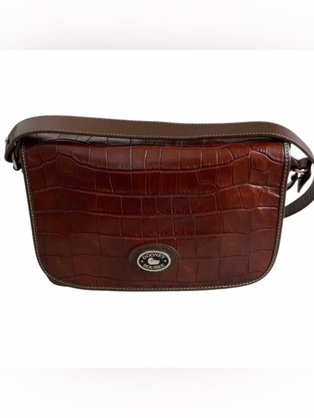 Dooney and Bourke vintage brown croc embossed leather shoulder bag